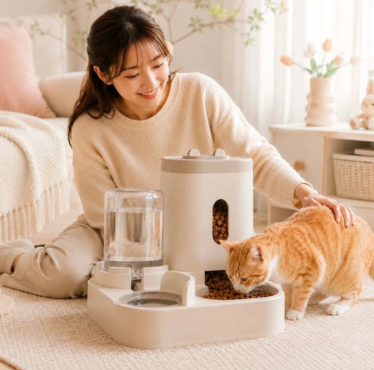 New Spot  Automatic Pet Feeder And Water Dispenser 2-In-1 Double Bowl 2200ml Food 800ml Water Reservoir For Cats And Dogs